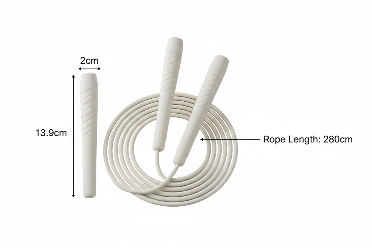 Jump Rope Dimensions - 13.9cm Handle, 2cm Thickness, 280cm Rope